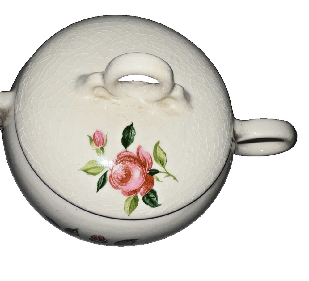 Vintage Ceramic Double Handled Lidded Sugar Bowl Pink Roses