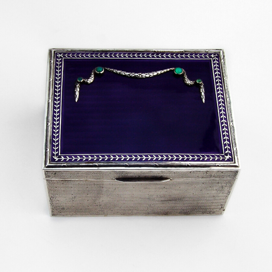 Edwardian Engine Turned Enamel Box 900 Standard Silver Germany
