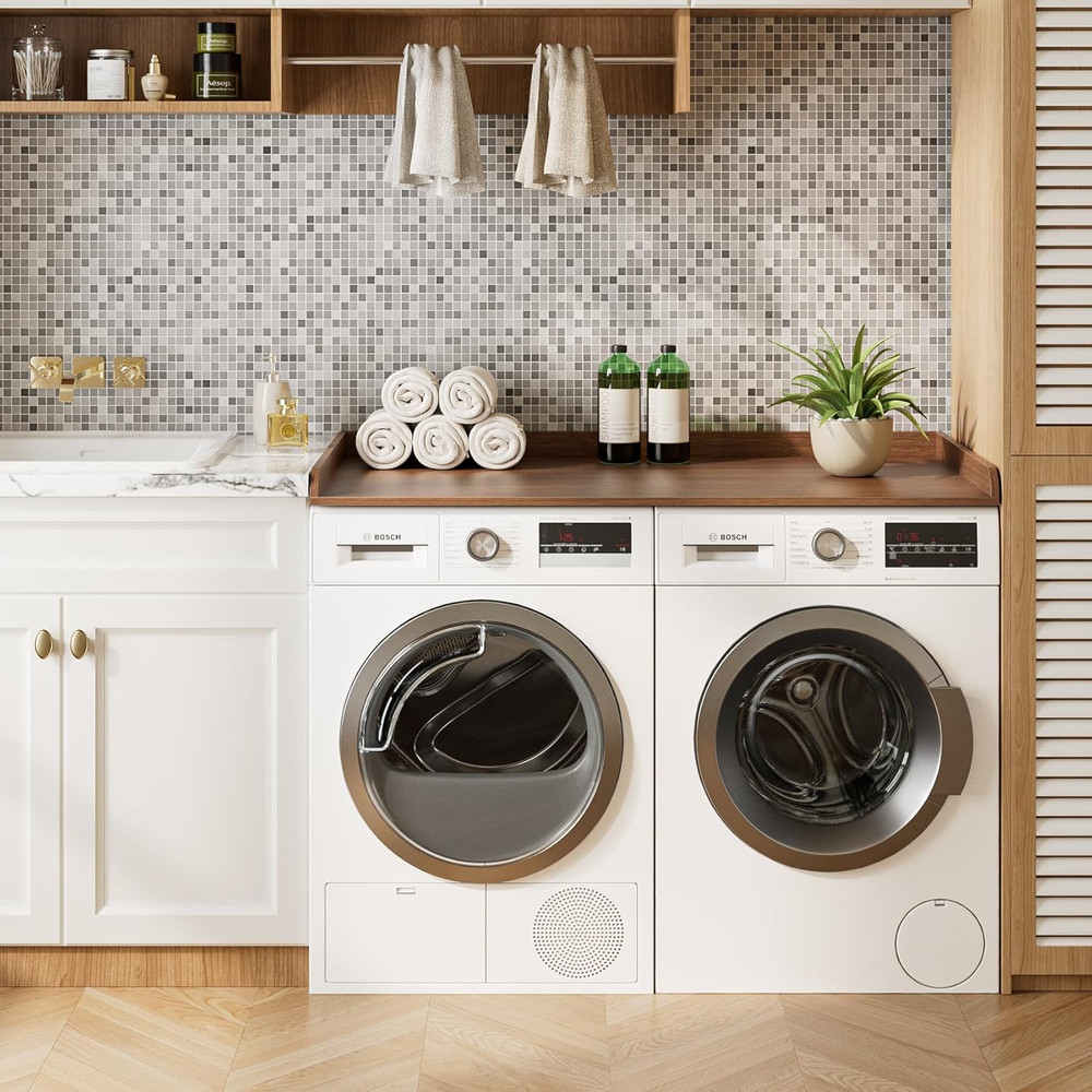 Walnut Laundry Countertop for Washer & Dryer - 27.6" x 54" Storage Solution
