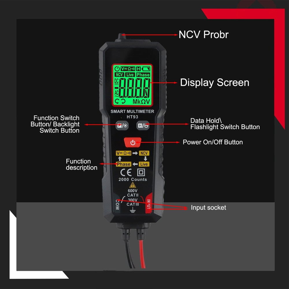 HT93 Smart Multimeter for Electrical Testing with Handheld NCV DETECTION
