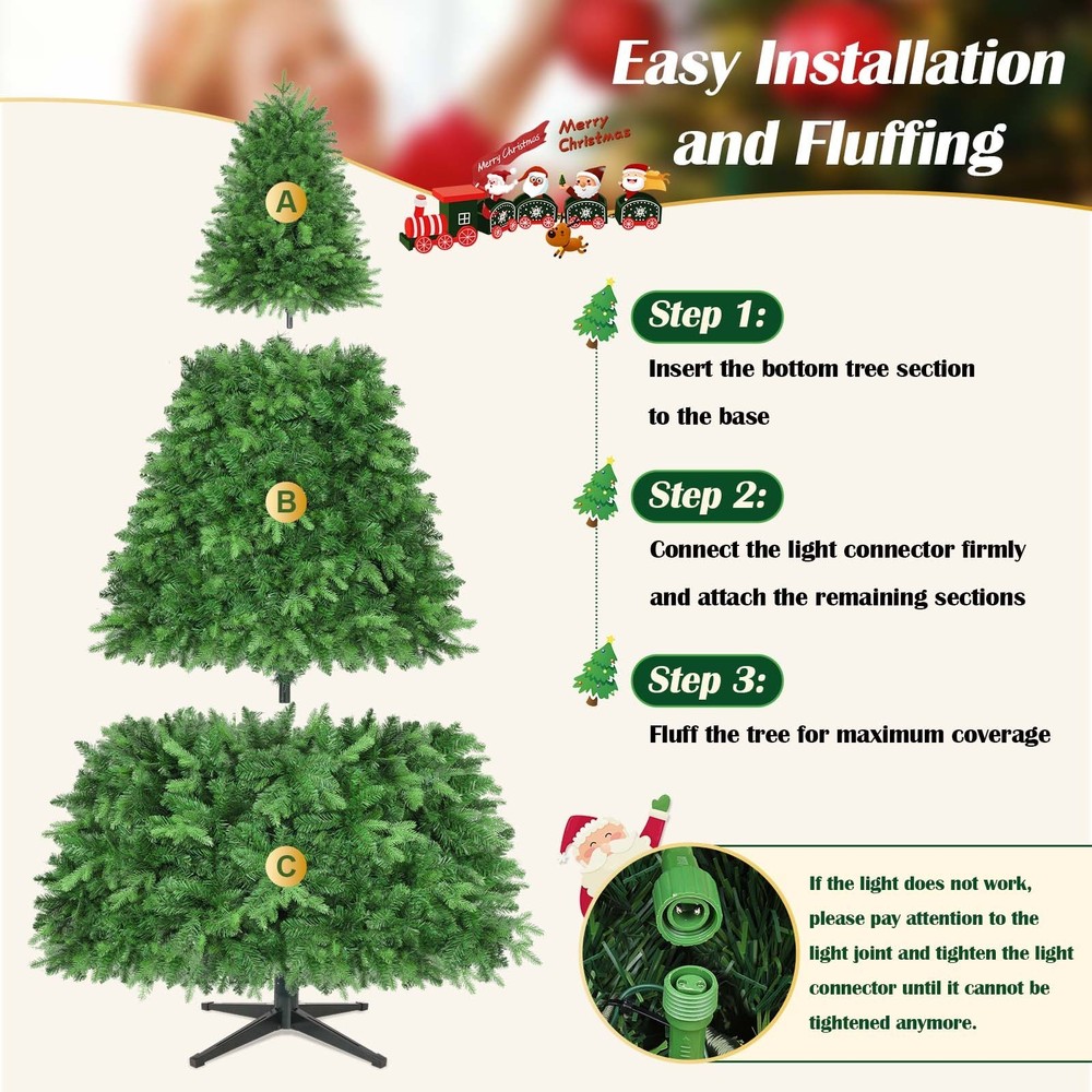 Prelit Christmas Tree Artificial with 2 Color & 8 Light-modes 6.5FT/7.5FT/9FT