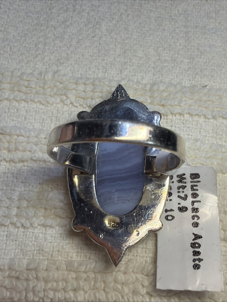 Blue Lace Agate Ring Size 10 Wt 7.9 Grams nwt