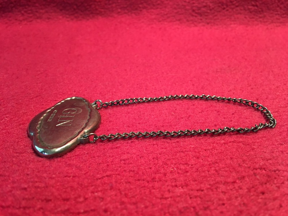 Vintage Pottery Barn Sterling Decanter Tag "GIN"