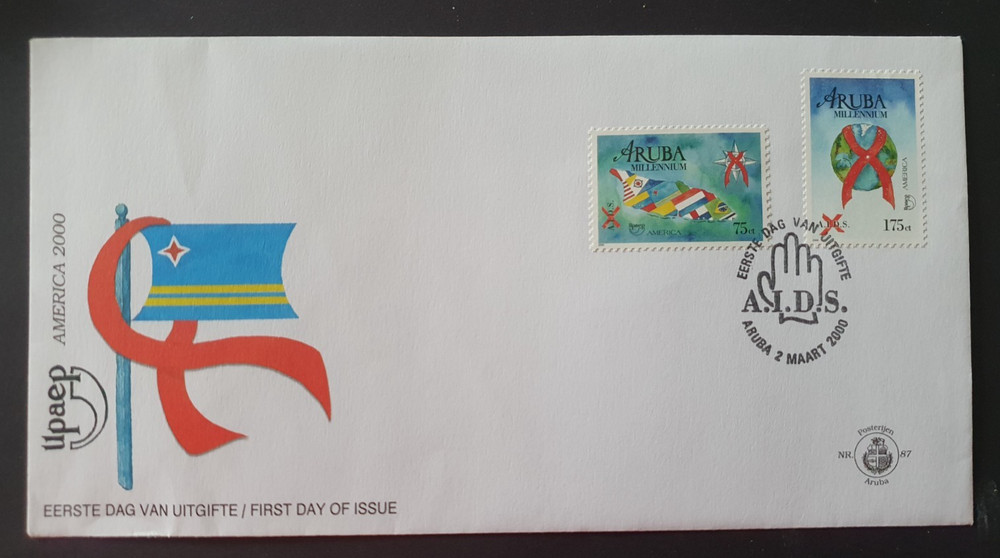 2000 ARUBA NETHERLANDS FLAGS UPAEP FDC NR 87