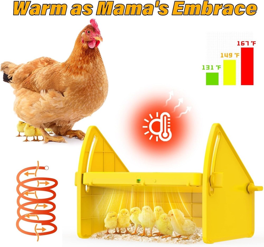 Yellow Adjustable Brooder Heater for Small Animals - Safe & Energy Saving Design