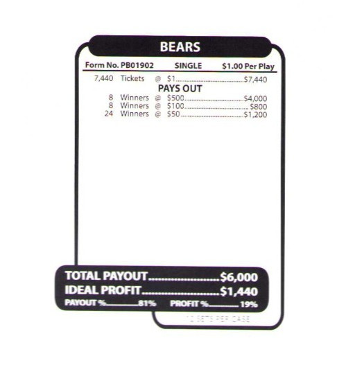 Pull Tab - Jar - Tickets Game - Bears 7440 ct