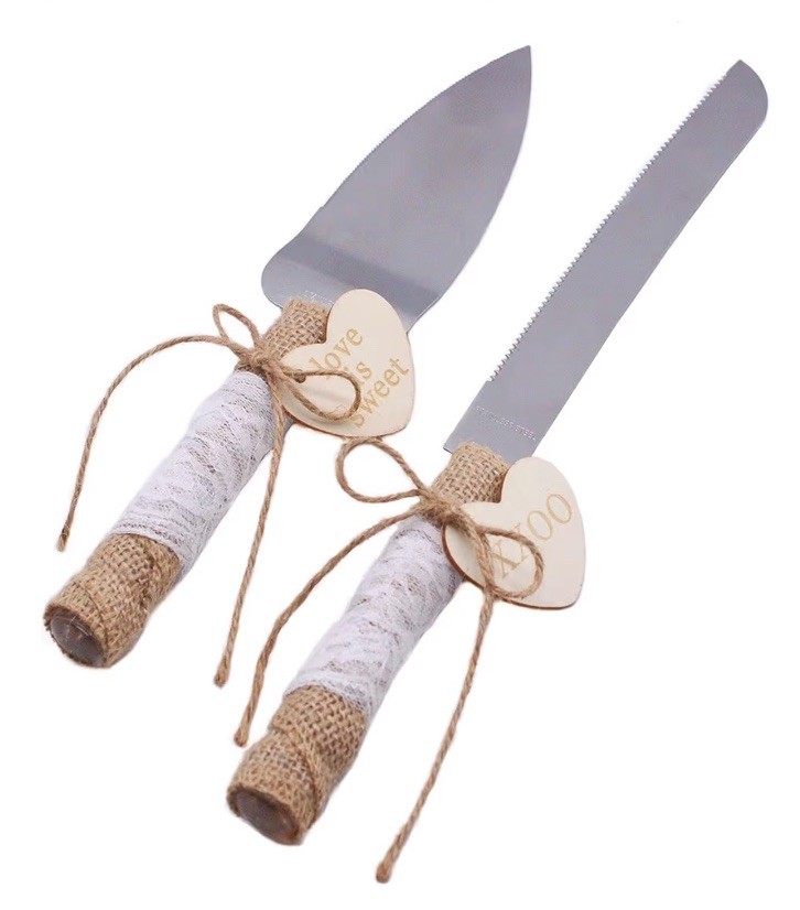 SWTOOL Rustic Wedding Cake Knife & Server Set Stainless Steel Twine Lace