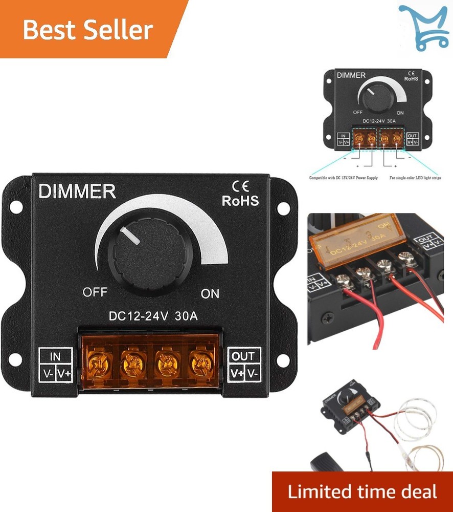 LED Light Strip Dimmer PWM Controller 12V-24V 30A Brightness Adjust Switch