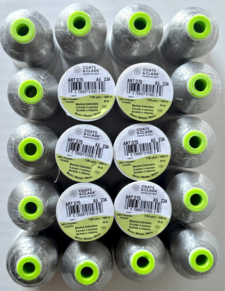 Lots 20 Coats & Clark Embroidery Thread 1100 yds. Silver D75 Polyester
