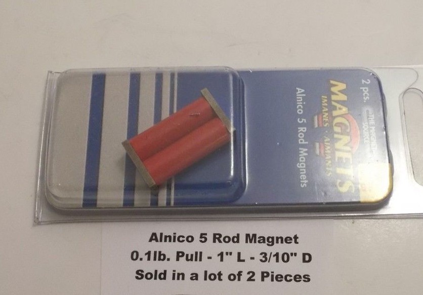 Magnet Source / Grainger Alnico 5 Rod Magnet 0.1 lb. Pull - 1" L - 3/10" D (2pc)