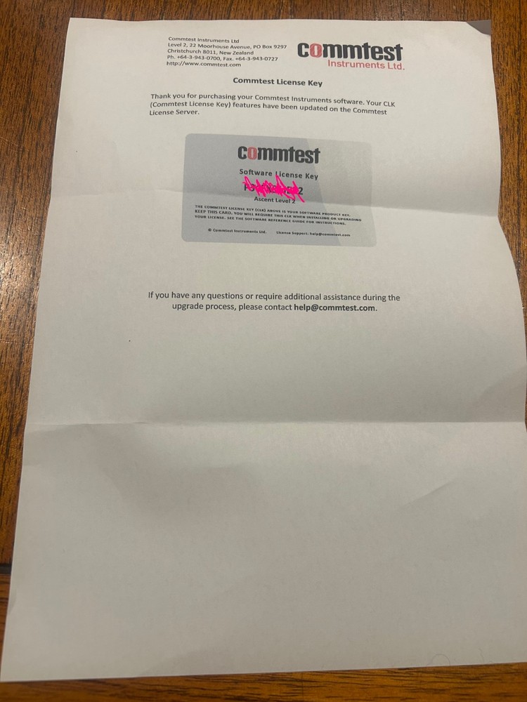 Commtest ASCENT Software Licence Key - CLK