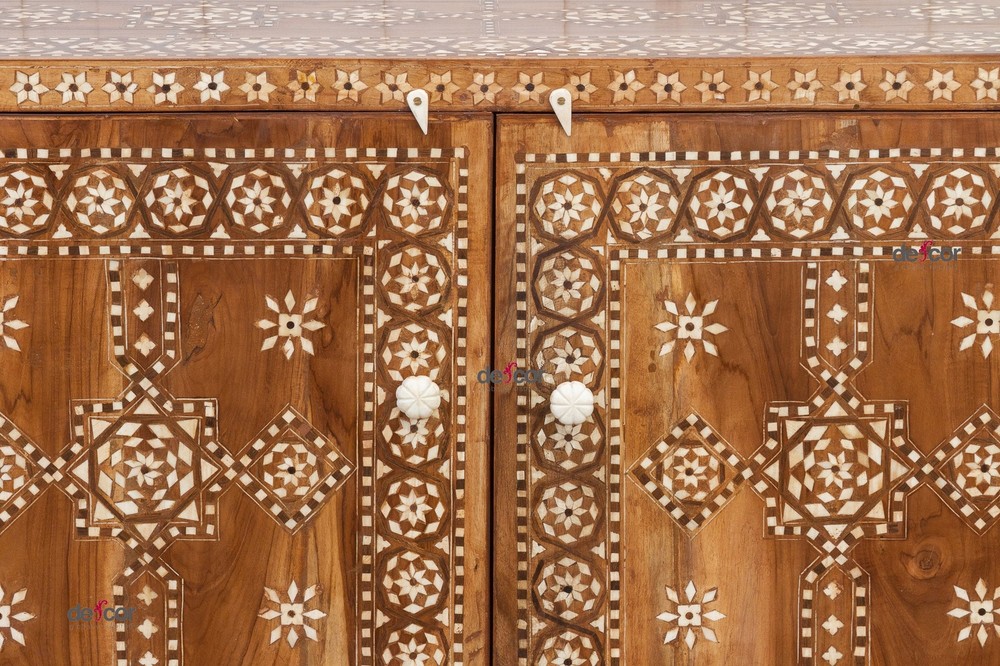 Warm Walnut Marquetry Inlay Buffet Cabinet
