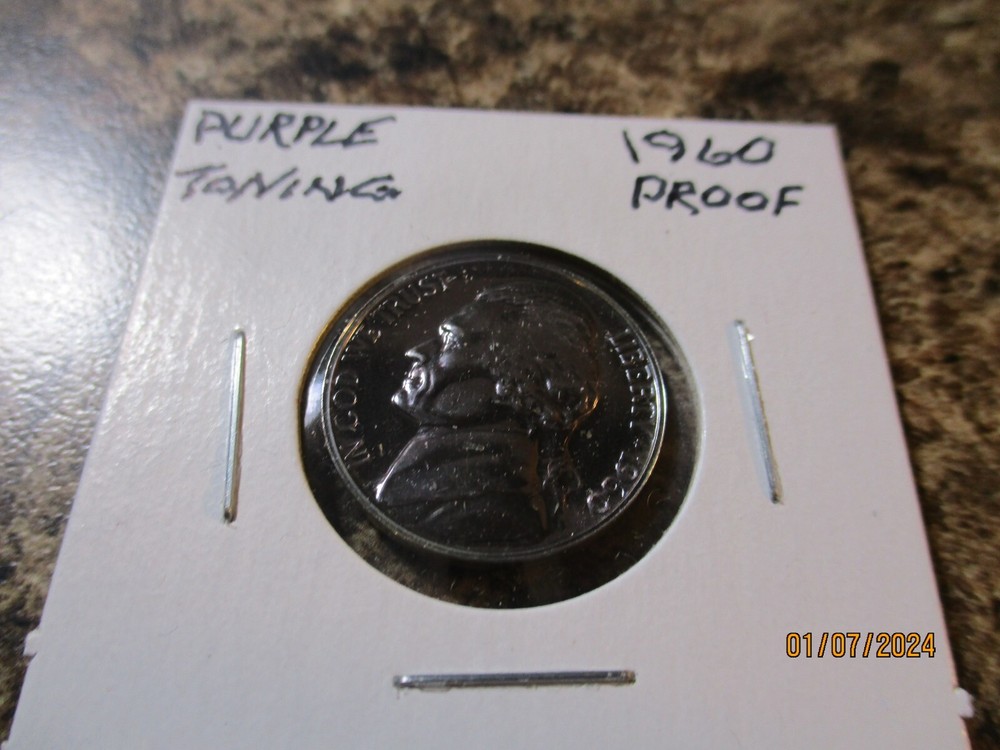 1960 PROOF JEFFERSON NICKEL PURPLE TONING    CC