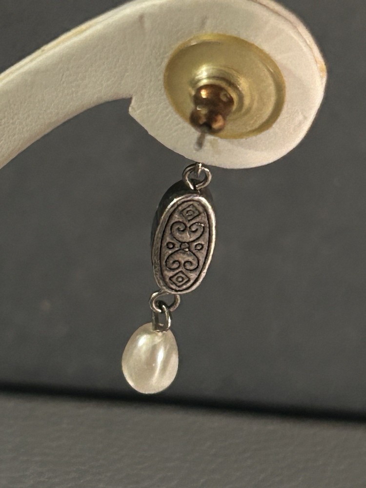 Brighton Discontinued Pearl Silver Dangle Earrings