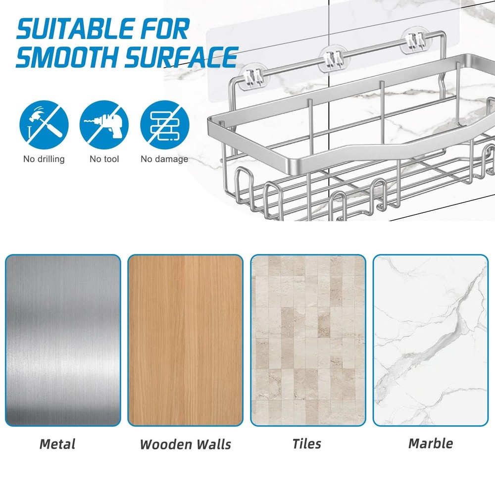 Adhesive Shower Caddy No Drilling Bath Organizers 5 Pack Rustproof Shelves