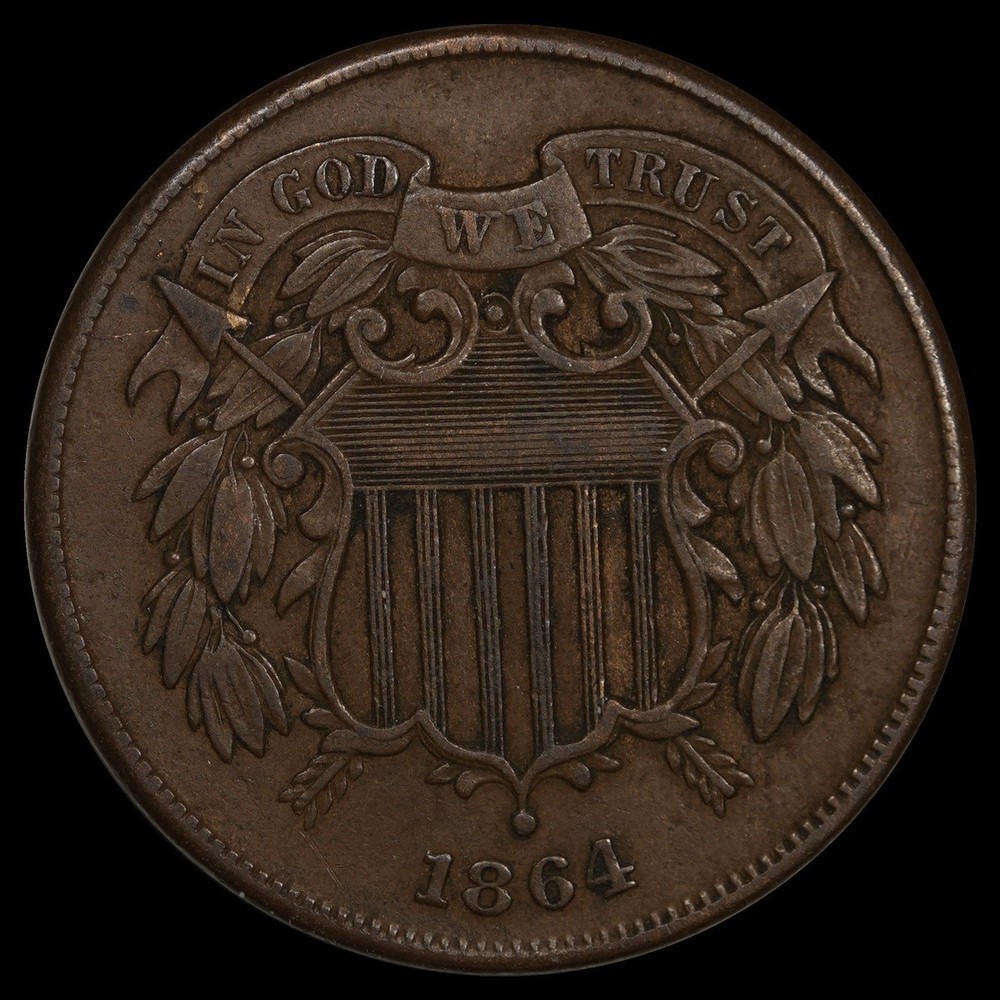 1864 2C Two Cent Piece Circulated Coin