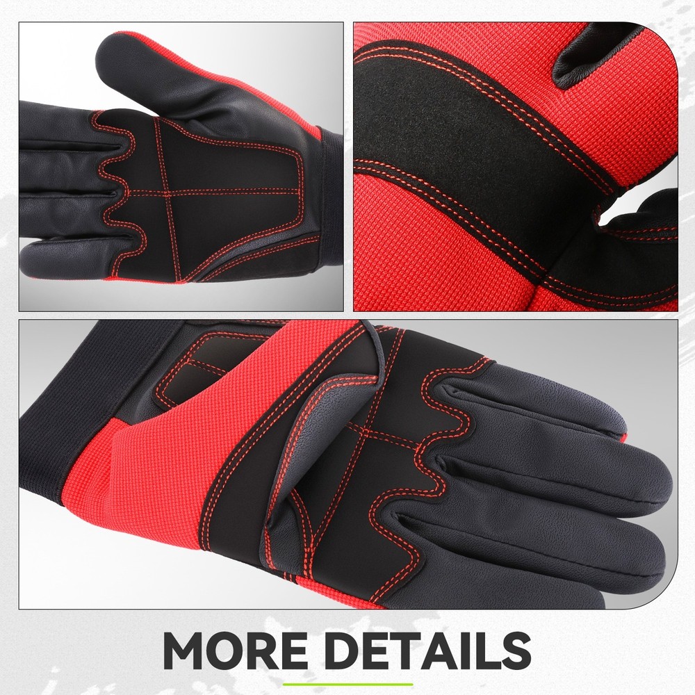 2 Pair Red/Black Breathable Multi-Purpose Utility Mechanic Protective Work Glove