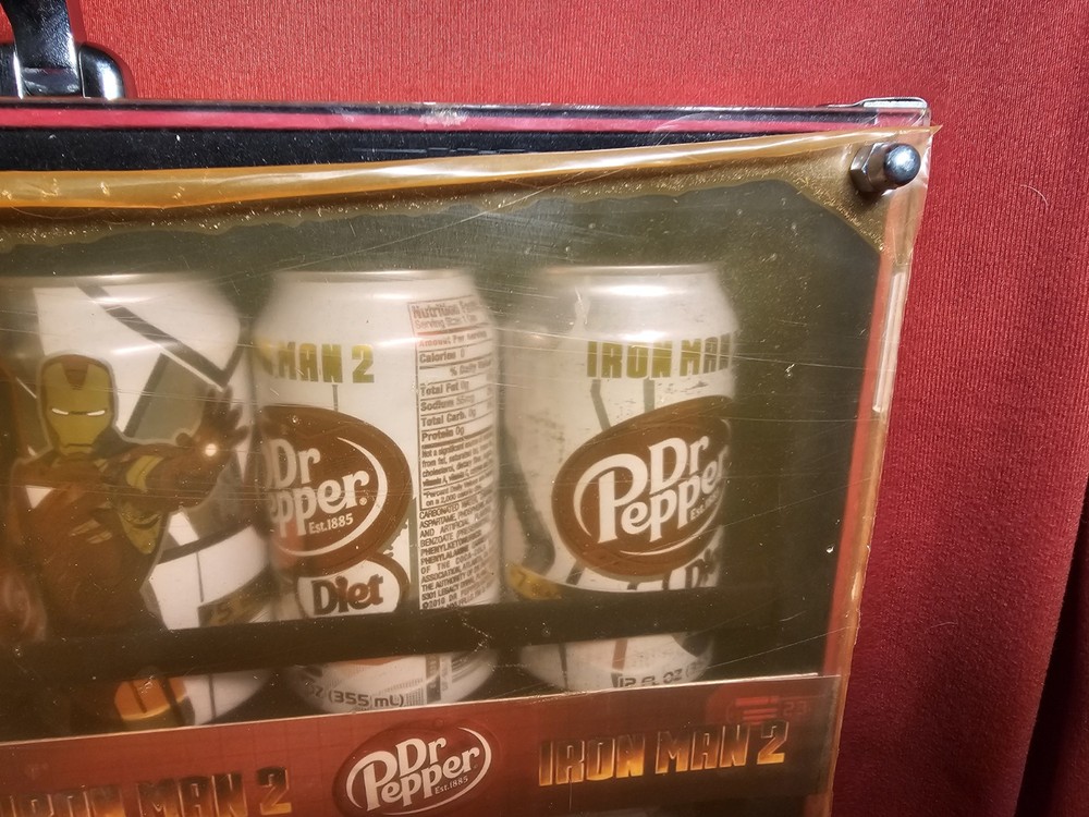 Dr Pepper Ironman 2 Briefcase - display case with 14 Empty Cans