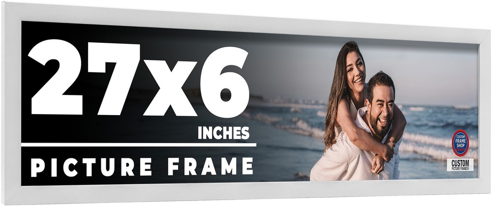 27x6 Frame White Real Wood Picture Frame Width 0.75 inches | Interior Frame Dept