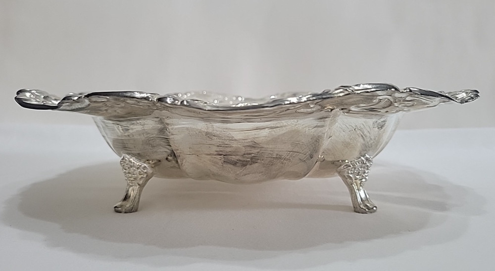 Vintage Silverplate Footed Serving Bowl Scroll Rim Candy Dish Rococo Style 11"