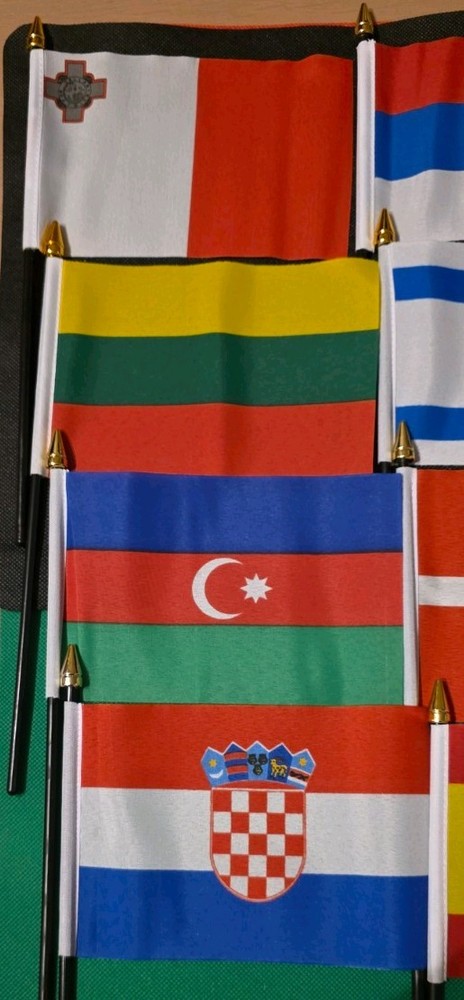 38 Eurovision Party / European Table flags with assorted table flag holders