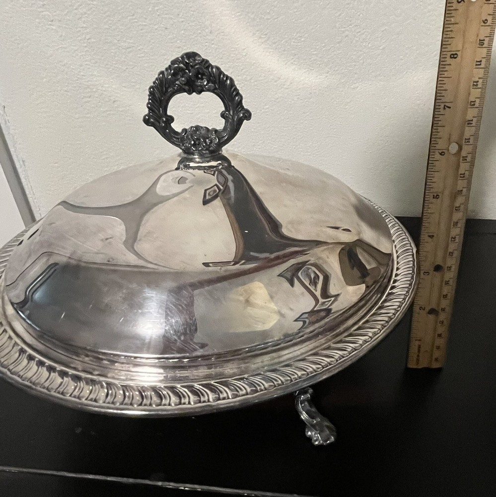 F.B. ROGERS SILVER CO. SILVER PLATED FOOTED COVERED DISH SERVING BOWL #1158