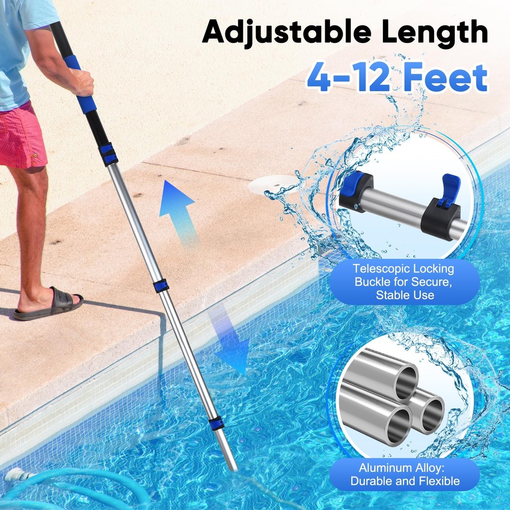 16FT Reach Aluminium Telescoping Pool Pole 4 Baffle Locks Universal