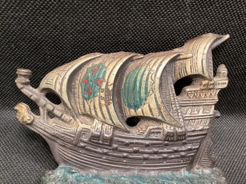 Antique Cast Iron Ship Bookends or Small Door Stops