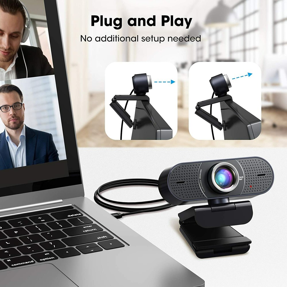 1080P Webcam with Microphone USB Conference Room Webcam with Exposure Correction
