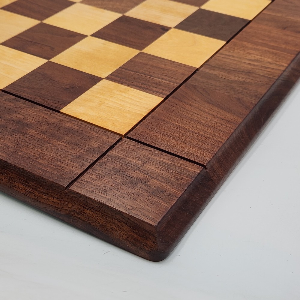 Vtg Drueke 21" Solid Walnut/Maple Chess Board 2" Squares Restored Two Sided 7lbs