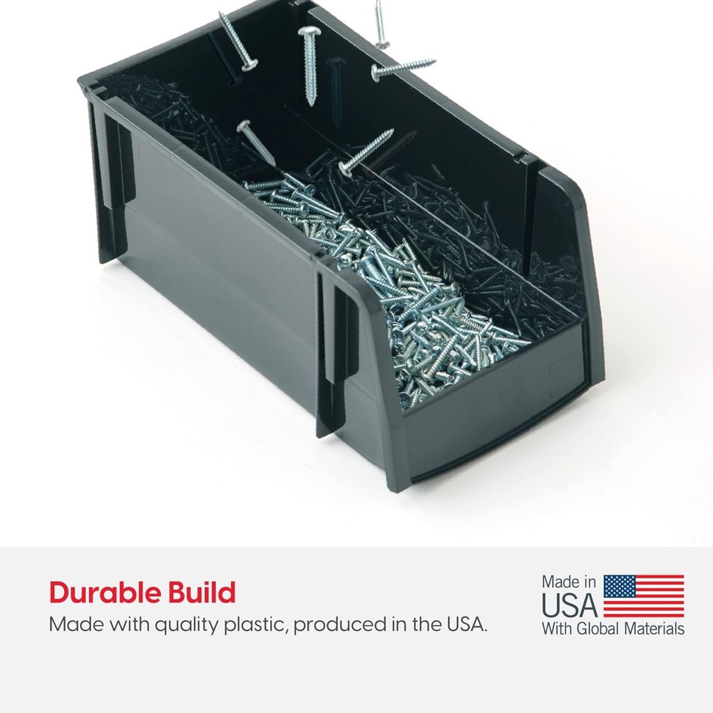 IRIS USA 12 Pack Stackable Plastic Storage Bins Organizer, Garage, Jumbo, Black