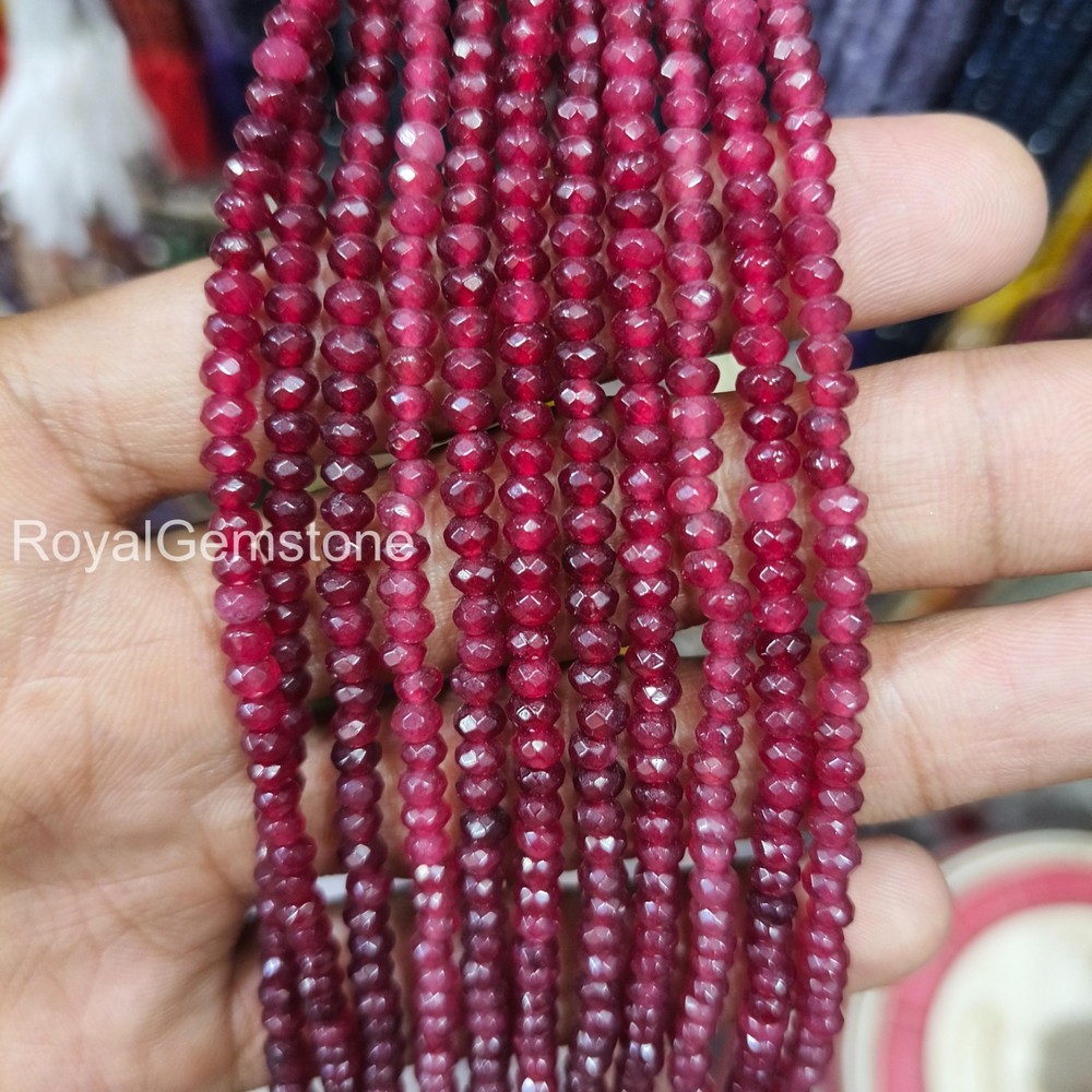 925 Sterling Silver AAA+ Ruby Faceted Rondelle Beads 4mm Ruby Beads Necklace