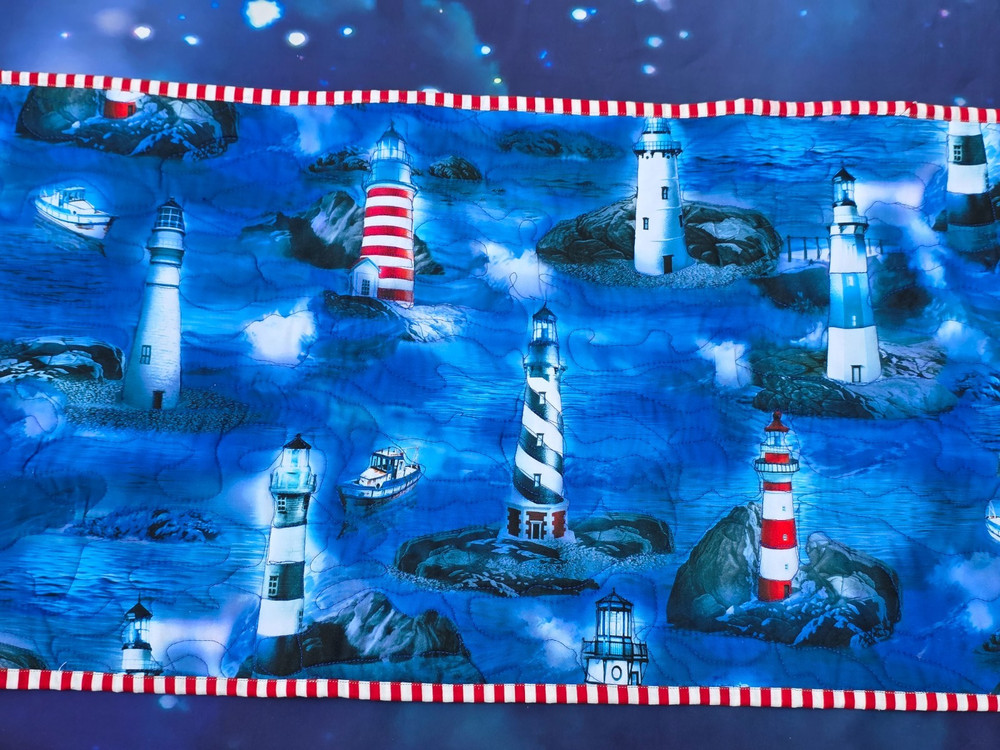 Handmade Quilted Table Runner Beach Lighthouse cape harbor