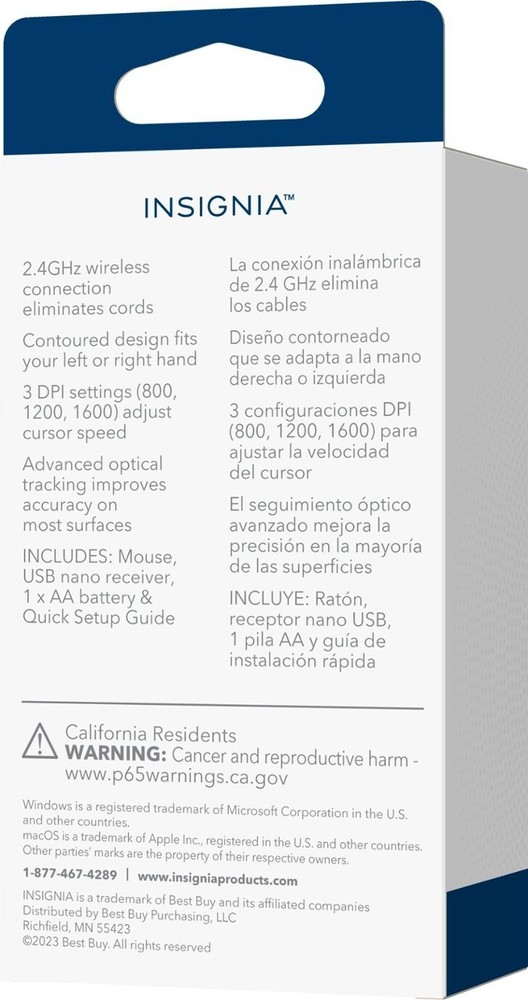 Insignia - Wireless Optical 3-Button Travel Mouse - Slim - Black