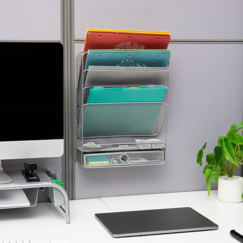4-Tier Vertical File Storage Desktop Organizer Wall Mount Office Metal Mesh