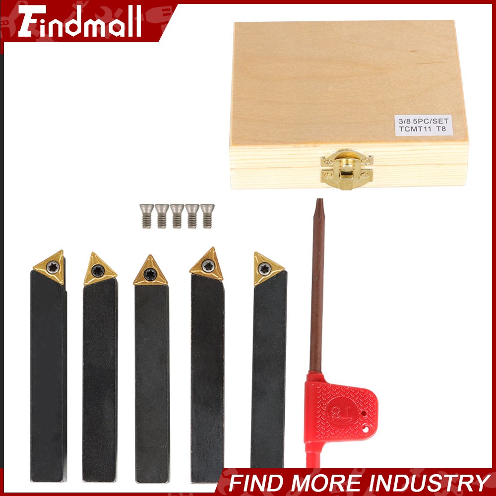 3/8" Lathe Indexable Carbide Insert + Turning Tooling Bit Holder Set 5Pcs