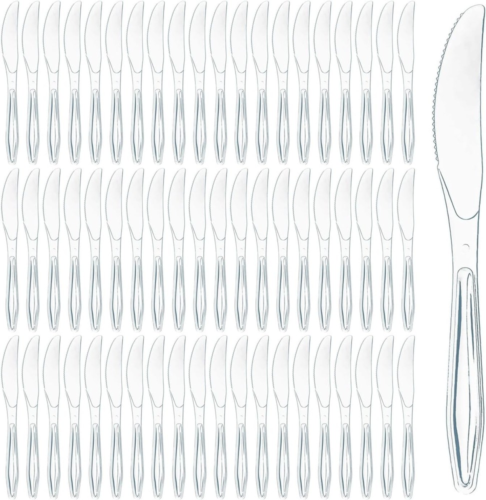 Prestee 100 Pack Plastic Silverware Knives - Heavy Duty, Clear (100)