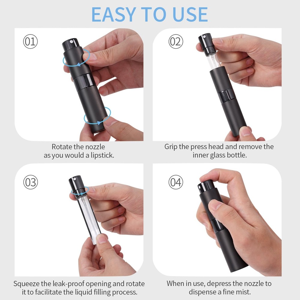 3Pack 8ml Refillable Travel Perfume Atomizer Spray Bottles Black