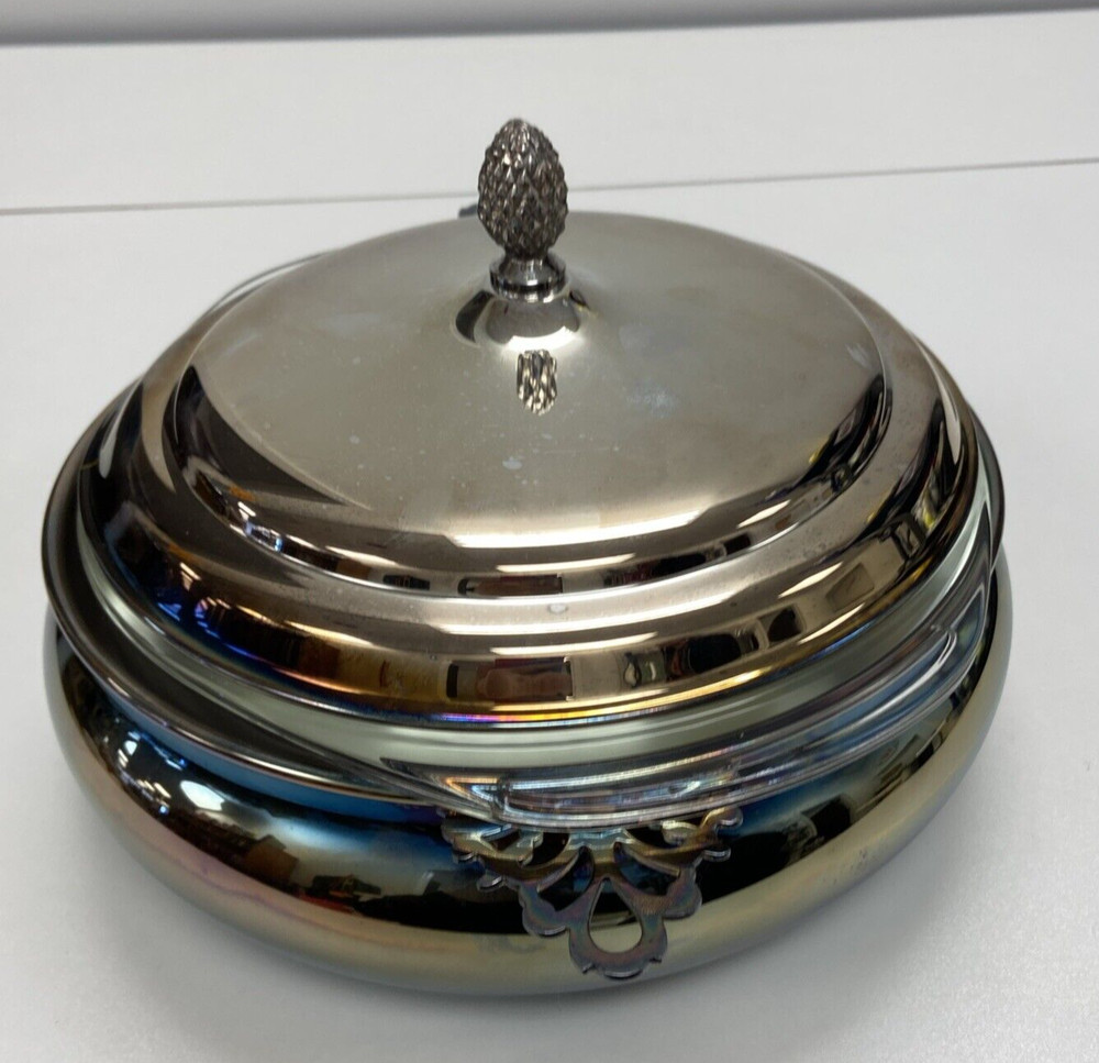 Sheffield Silver Silverplated Casserole Pinecone Top Pyrex Insert Dish 9" w Lid