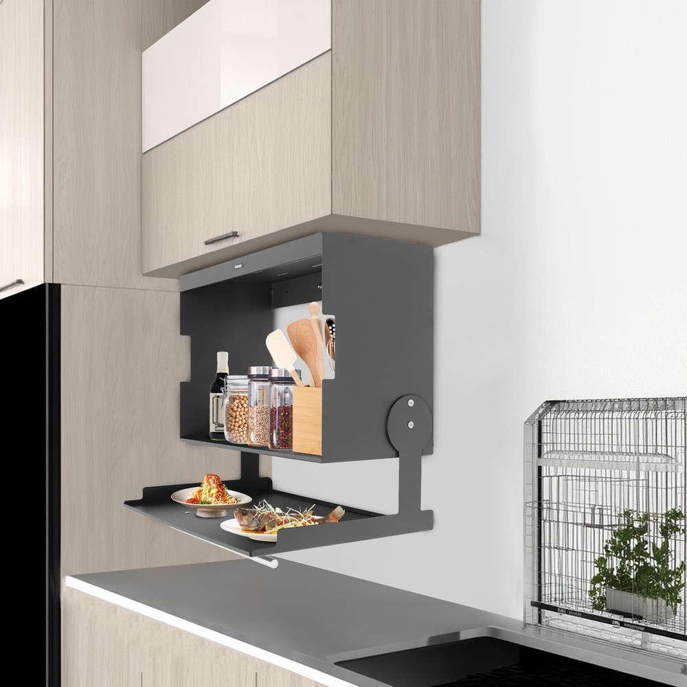 2-Tier Wall Spice Organizer Under Cabinet Kitchen Storage Rack w/Pull-down Cover