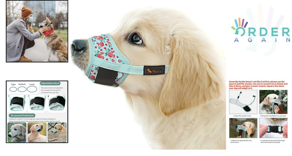 Dog Muzzle Nylon Breathable Adjustable Bite Chewing Barking Safe Fit