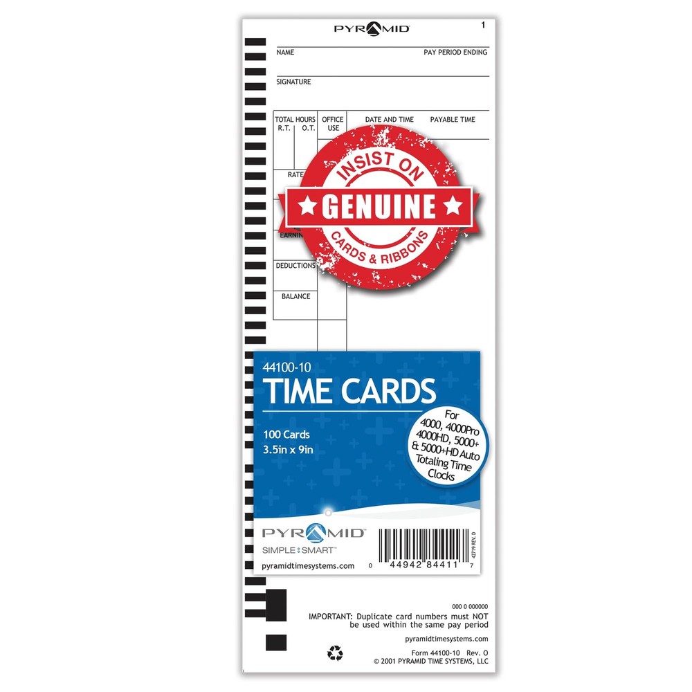 Pyramid Time Systems - Authentic Cards (44100-10) for 100 pk, White