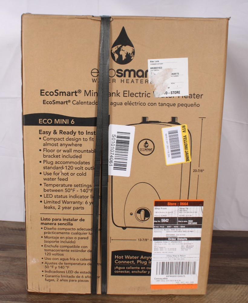 EcoSmart ECO Mini 6 6-Gallon Electric Mini Tank Water Heater 120V Under Sink