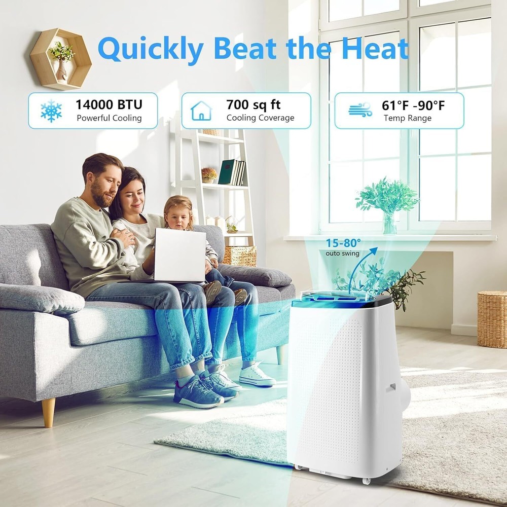 14000 BTU Portable Air Conditioner Cools Up to 750 Sq. Ft Remote Control AC U