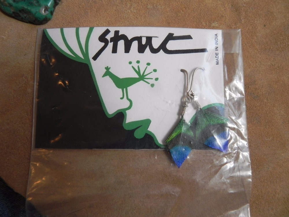 Strut~Triangle Shaped PEACOCK FEATHER Earrings-NEW