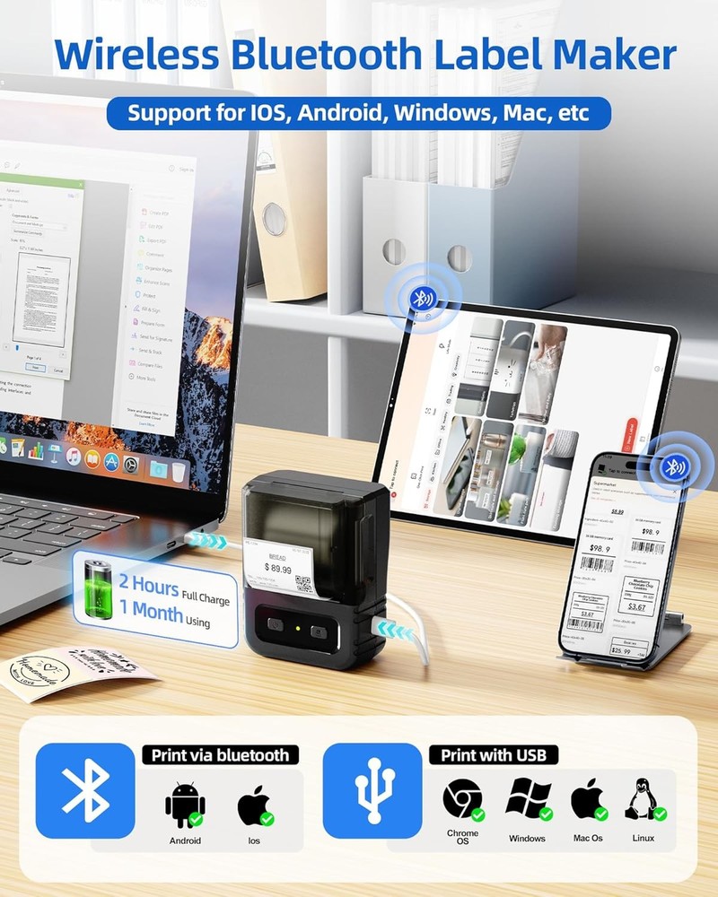 Phomemo M102 Label Maker - Bluetooth Label Printer Thermal Label Maker Machine