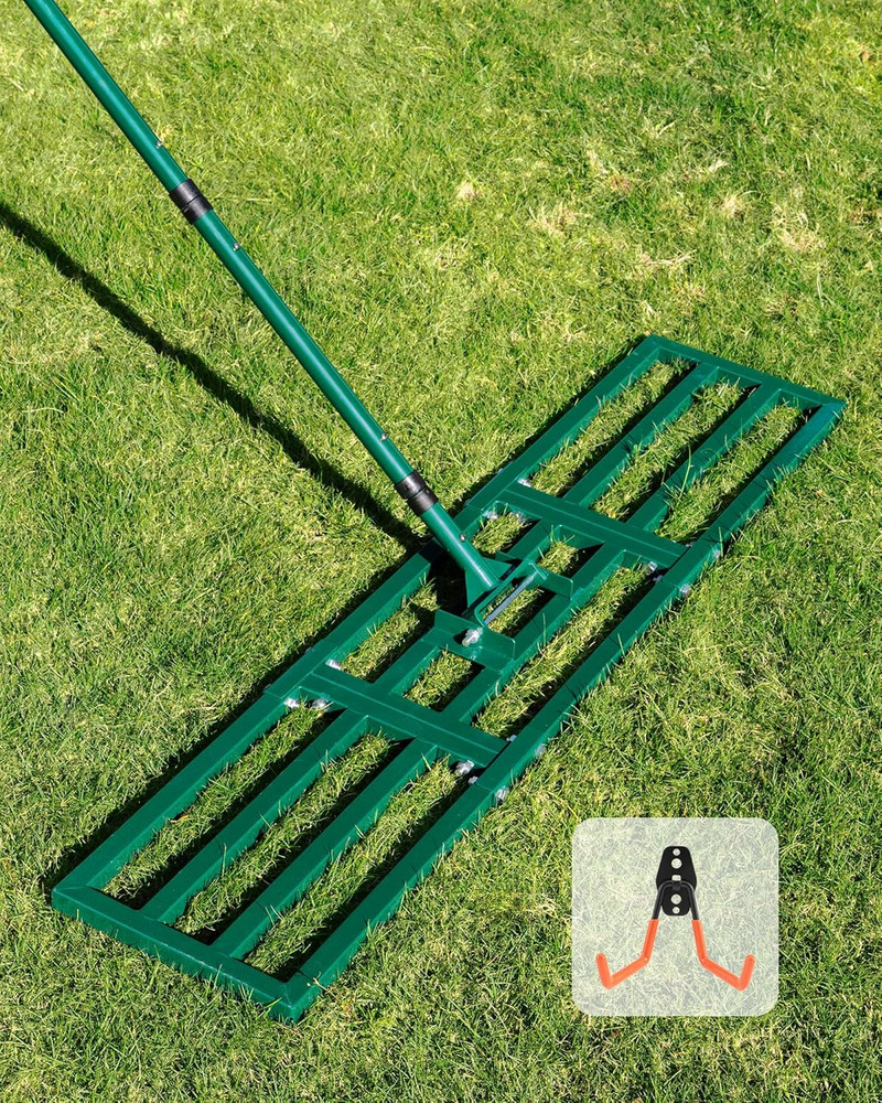 Lawn Leveling Rake 45"X10", Yard Leveling Rake with Wall-Mount Hook, Heavy-Duty