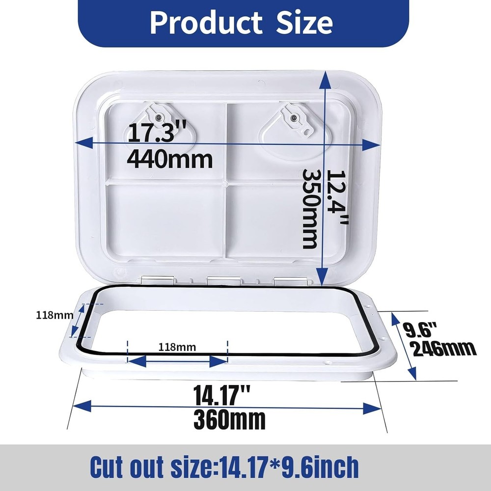 2Pcs White Marine Boat Deck Rectangular Access Hatch Handle Lock 17 in*9.6 in