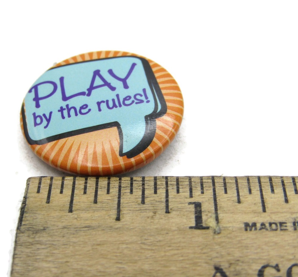 Play By The Rules Slogan Pinback Button Retro Comic Speech Bubble Badge Lapel