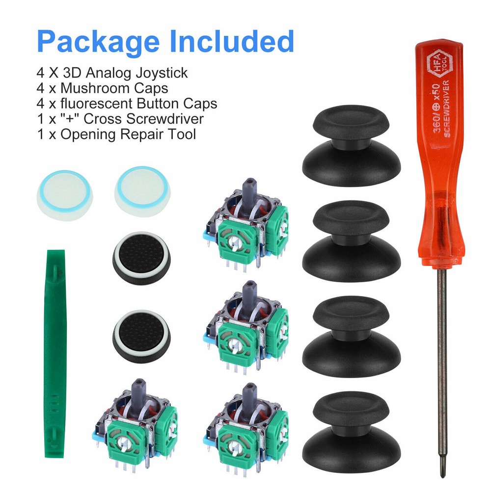 For PS4 Controller Analog Stick Joystick Parts With Caps Replacement Tool Kits